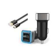 Sansai Universal Dual USB Car Charger w/ 1.2m USB-C Cable for Samsung S21 Black