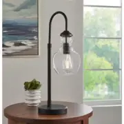 Stylish Matte Black Globe Shaped Clear Glass Shade Table Lamp 23.5 in