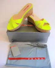 Prada Sandals NIB Giallo Neon Yellow Patent Cork Slides Size 9 39 B Retail $490
