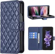 Non-slip Solid Color Flip Cover Phone Case Compatible with Samsung Galaxy Z Fold6 GalaxyZFold6 Phone Cover Business Holder Anti-fall Card Slots Phone Shell (Blue,Samsung Z Fold6)
