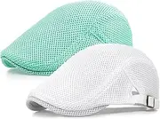 [Taidor] 2 Pack Men's Mesh Cap Breathable Summer Newsboy Hat Adjustable Beret Ivy Cap Irish Cabbie Driving Hunting Hats