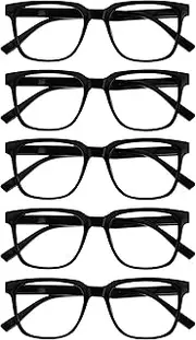 Opulize LEO Reading Glasses - Large Rectangular Frame - Men Women - Spring Hinges - R55, All Black - Pack of 5, +1.50 Dioptrien