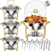 Round Chafing Dishes for Buffet 5 Qt, High Grade Chafing Dish Buffet Set 4 Pack