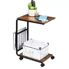 C Shaped end Table with Wheels Snack Side Table Couch w/Side Pocket Sofa Table