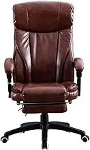 Office Chair Ergonomic Office Chair Desk Chair Executive Office Chair PU Leather Swivel Desk Chairs, Adjustable Height High-Back Reclining Chair with Padded Armrest and Footrest, Brown Game Chair