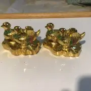 2 Feng Shui Golden Mandarin Ducks for Love Figure Figurines Resin Gold Collect