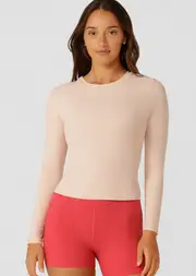 [Lorna Jane] Ultimate Comfort Long Sleeve Rib Top in Pink, Size - Large L Dark Dusty Pink