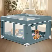 besuhot Puppy PlayPen 42 × 42 Inch, Dog Playpen with Gate for Puppies, Cat, Small and Medium Dogs, Pet PlayPen with Roof for Outdoors & Indoors, Thickened Fabric, Safe & Sturdy Dog Fence（Green）