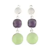 Unique Lab-Created Mix Chalcedony Gemstone Silver Plated DIY Connector Pair