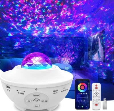 Music LED Galaxy Starry Night Light Bluetooth Kid Projector Ocean Wave Star Lamp