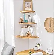 Wall Shelf 3pcs Set Corner Floating Shelf, Solid Oak Wood Floating Corner Shelf Wall Mounted, Wall Display Shelf for Small Plant Photo Frame for Bedroom Kitchen, Living Room Shelves Floatin