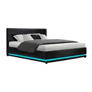 Artiss Bed Frame Queen Size LED Gas Lift Black LUM