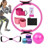Pilates Kit, Home Pilates Kit | Exercise Ball, Pilates Ring Kit, Yoga Bands, Home Equipment, Stretchy Strap, Multifunctional Training Accessories for Women Adults