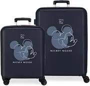 Joumma Disney Mickey Outline Suitcase Set, Blue, 55/70 cm, Rigid, 6.8 kg, TSA Closure, ABS, 6.8 kg, 116 L, Cabin Luggage, Blue, Talla única Suitcase Set, Blue, Einheitsgröße, Suitcase Set