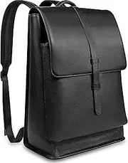 Leather Laptop Bag | Genuine Leather Backpack Women and Men, Laptop Backpack Fits 14", Breathable Mesh Straps and Back - Black