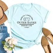 [HONTOUTE] Women Outer Banks Pogue Life Shirt Funny Surfing Lover Sports College Athletic Tee Tops