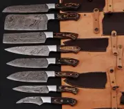 Handmade Damascus Steel Chef Knife Set,8 Pieces, Kitchen Companion, Outdoor Cook