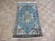 3 x 5'2 Hand Knotted Light Blue Antiqued Serapi Heriz Fine Oriental Rug G15346
