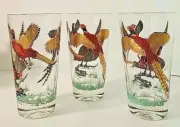 Hazel Atlas Pheasant 51/4" Tumbler Glasses Set Of 3 Gold Trim Vintage DISC.