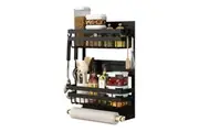 Vibe Geeks 2 Layer Magnetic Spice Rack Refrigerator Shelf - Black