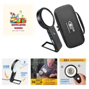 30x Hands-Free Magnifying Glass with USB Rechargeable 36 LED Lights, Storage ...
