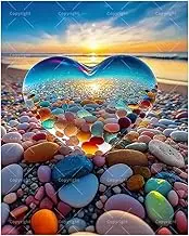 Romantic Paint by Numbers Kit for Adults - DIY Heart Glass and Pebble Beach Sunset Painting on Canvas 16x20 Inches,Acrylic Paint Set,Suitable for Beginners,Love Art for Home Decoration/Gifts