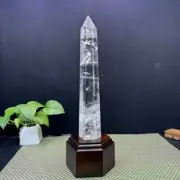 2.87LB Natural clear quartz obelisk white crystal tower Energy Healing+stand