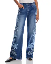 Driftwood Charlee x Denim Patch Wide Legs Jeans in Medium Wash