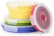 Rieeyrslza Set of 4 Collapsible Silicone Food Storage Container, Foldable Lunch Box for Kitchen and Camping, Round Shapes 4 Sizes Silicone Bento Lunch Boxes with Lid