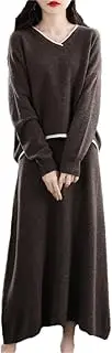 [keusyoi] 100% Merino Wool Sweater Suit Women's Round Neck Pullover Casual Knitting Knee Length Skirt Two-Piece Sets