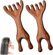 Six-Claw Meridian Massage Comb, 2025 Upgrade Sandalwood Multi-Functional Handheld Head Combs,Scraping Tool Portable Meridians Massage Brush (C)
