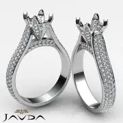 Halo Pave Designer Round Semi Mount Diamond Engagement Ring 14k W Gold 1.45Ctw.