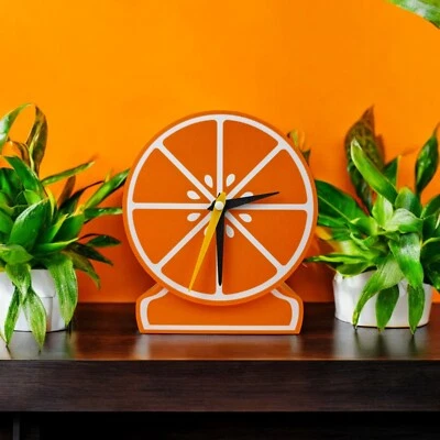 Citrus Delight Retro Clock Orange Slice Decor 70s Style Silent Desk Clock MCM