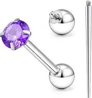 [Ruifan] ASTM F136 Titanium Tongue Piercing Barbell Jewelry Internally Threaded Tongue Rings CZ Solid Titanium Labret Cheek Piercing Jewelry for Women Men 14G 16mm