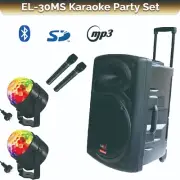 E-Lektron EL30-MS 12" inch Karaoke Portable BT Speaker 2 Mics disco Light Set