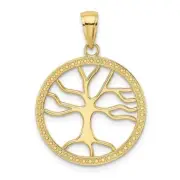 10K Gold Large Tree of Life in Round Frame Charm 0.9 x 1.1 in