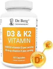 Dr. Berg's Vitamin D3 K2 w/MCT Oil - Includes 5,000 IU of Vitamin D3, 50 mcg MK7 Vitamin K2, Purified Bile Salts, Zinc & Magnesium for Ultimate Absorption - K2 D3 Vitamin Supplement - 60 Capsules