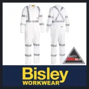 Bisley Nightworks White Cotton Drill Coverall X Taped Biomotion BC6806T