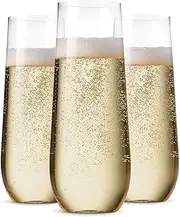 12 PCS 9 Ounce Plastic Champagne Flutes Premium Reusable Unbreakable Clear Plastic Champagne Glasses, Elegant Plastic Wine Glasses Perfect for Parties Events and Celebrations