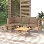5 Piece Garden Lounge Set with Taupe Cushions Bamboo, Garden Furniture Sets