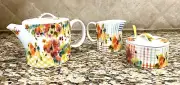 ANTHROPOLOGIE Leighton Tea Pot, Creamer & Sugar Pot Set Earthenware Ceramic NIB