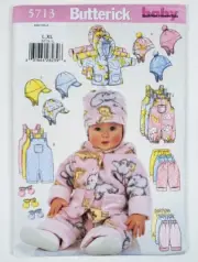 Butterick 5713 Sewing Pattern Infant Baby Jacket Overalls Pants Hat Mittens L XL
