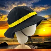 NEFF Adults Black Bucket Hat With Yellow Stripe Drawstring Casual Polyester OSFM