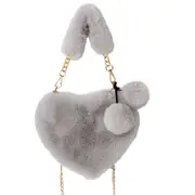 Nevenka Furry Purse For Girls Heart Shaped Fluffy Chain Shoulder Bag-Light Grey