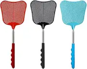 Extendable Fly Swatter, 3 Pcs Durable Heavy Duty Plastic Manual Swat Pest Swatter with Extendable Stainless Steel Handle for Office, Home, School, Swat Pest, Fly(Black, Red, Blue)