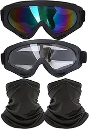 immoono 2Pcs Motorcycle Goggles with 2Pcs Neck Gaiters, Dirt Bike ATV Motocross Riding Racing Ski Goggle Safety Glasses