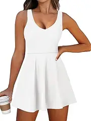 [Caracilia] Women Tennis Active Sporty Tank Dress with Shorts Workout Exercise Athletic Romper Mini Dresses Summer Golf Outfits