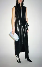 [Khaite] Hilda Plunging Plongé Leather Midi Dress