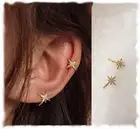 Simple CZ Star Cuff Wrap Earrings Cute Snowflake Crystal Twinkle Helix Cartilage