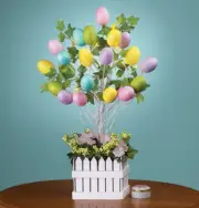 Lighted Glittered Easter Egg Tree Picket Fence Base Table Centerpiece Decoration